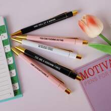 5pcs/Set Fun Slogan Ballpoint Pen Set - 1.0mm Tip, Black Ink, Vibrant Motivational Quotes, Unique Office Gift For Colleagues, Personalized Everyday Writing Pen Set With Humorous Slogans Back To School