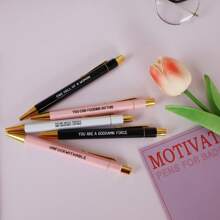 5pcs/Set Fun Slogan Ballpoint Pen Set - 1.0mm Tip, Black Ink, Vibrant Motivational Quotes, Unique Office Gift For Colleagues, Personalized Everyday Writing Pen Set With Humorous Slogans Back To School