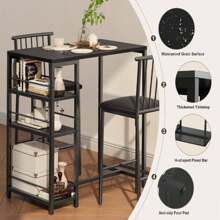 3 Piece Dining Table Set, Bar Table And Chairs For 2 With 3 Storage Shelves, Kitchen Table And Chairs For 2 With Pu Cushion Chairs & Thick Wood Top - 黑色 - 查看 8