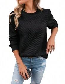 hoteel Womens Round Neck Long Sleeve Sweatshirt - 黑色 - 查看 6