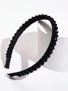 1 pieza Diadema de cristal de malla delgada, accesorio para el cabello de estilo coreano, diadema, aros para el cabello, accesorios para el cabello negros, accesorios de belleza para el hogar - Negro - Ver 2