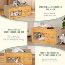 二合一瓦楞猫抓板屋，具有玩耍和休息功能，舒适耐用，带抓垫的猫屋，适合室内猫