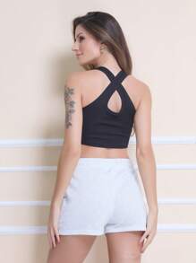 Cropped Tank Top With Padding - màu đen - Xem 5