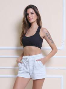 Cropped Tank Top With Padding - màu đen - Xem 2