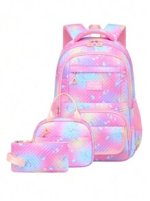 3 件套女孩水母背包套装、女孩书包、大容量学校背包、旅行背包、午餐盒包和铅笔盒、青少年女孩的生日礼物 - 彩色 - 查看 4