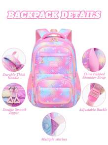 3 件套女孩水母背包套装、女孩书包、大容量学校背包、旅行背包、午餐盒包和铅笔盒、青少年女孩的生日礼物 - 彩色 - 查看 7