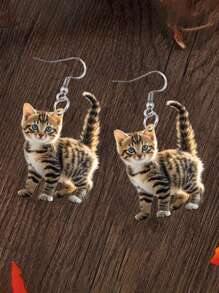 1 Paar charmante, süße Katzen Acryl Anhänger Ohrringe, cartoonistisch personalisierter Stil, geeignet für Lässig Dekoration und Party Dekoration, ideales Geschenk für Freunde zu Weihnachten und Thanksgiving - Verschiedenfarbig - Übersicht 4