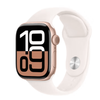 Apple Reloj Serie 10 (Modelo 2024) S10 GPS 42mm Caja de aluminio color rosa oro + Correa deportiva color rosa claro talla S/M - Rosa Claro