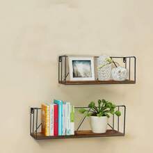 Estantes flotantes para decoración de pared, estante decorativo colgante de madera para dormitorio, sala de estar, baño, cocina, juego de 2 - Negro - Ver 2