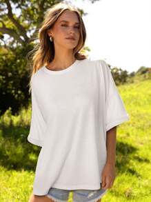 OUTBALL Women Oversized Workout Tops T-Shirt Loose Fit  Short Sleeve Gym Basic Tee Shirt - 乳白色 - 查看 3