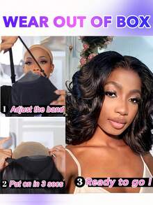 Peluca de cabello humano estilo bob ondulado sin pegamento con cierre de encaje, densidad del 150%, peluca bob sin pegamento de cabello humano con encaje frontal, cabello previamente desgastado, peluca corta tipo bob para mujeres, peluca frontal de cabello humano, color negro natural, 14 pulgadas. - Natural Black - Ver 8