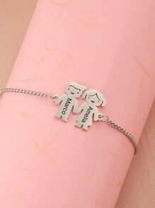 1pc Custom Engraved Name Bracelet, Cute Stainless Steel Boy And Girl Bracelet, Simple Adjustable Size Couple Bracelet, Customizable 2 Names Bracelets, Personalized Couple Jewelry For Valentine's Day Gifts, Birthday Gifts, Anniversary Gifts For Girlfriends And Boyfriends Valentines - Multicolor - View 4