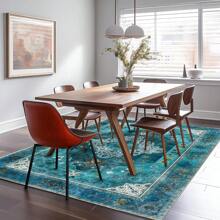 Alfombra lavable para sala de estar, alfombra grande de pelo corto con estampado vintage, antideslizante, resistente a las manchas, alfombra floral, alfombra de piso retro desgastada para interiores para dormitorio, comedor, oficina - Verde - Ver 6