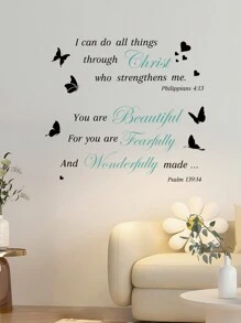 1pc Self-Adhesive Wall Sticker, Butterfly & Heart Print Waterproof Wall Decal For Bedroom, Living Room Decor, Stickers, Wall Decal, Vinyl Decal For Home Decorations, Spring Decoration Items Refresh Your Home, Festival Decoration Stickers Gifts Birthday Graduation