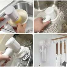 Escova Elétrica de Limpeza 5 em 1 Sem Fio Limpador Multiuso Prático Com Mais Duas Cabeças de Escova - BRANCO - Visão 5