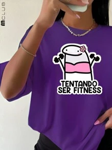 Women's Gym T-Shirt Trying To Be Fitness Streetwear Printed Cotton Tshirt Blogger Shirt - 紫色 - 查看 2