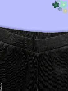 Kit de 2 Pantalones con afelpado interior, tela tipo pana punto canalé, bolsillos laterales, bolsillos traseros, cintura con elástico alto, semi-entubado, otoño-invierno, casual, fiesta, calle, trabajo, colores al azar.