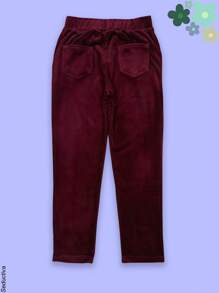 Kit de 2 Pantalones con afelpado interior, tela tipo pana punto canalé, bolsillos laterales, bolsillos traseros, cintura con elástico alto, semi-entubado, otoño-invierno, casual, fiesta, calle, trabajo, colores al azar.