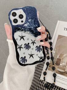 Ốp điện thoại chống rơi hình sao biển, rùa biển, nước biển xanh dương, viền lượn sóng, chất liệu kem, kèm vòng tay hạt cườm thủ công, dành cho XR/7/8, phiên bản quốc tế, không phải phiên bản nội địa. - Nhiều màu - Xem 3