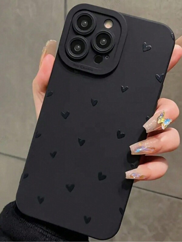 Funda de teléfono resistente a los golpes con borde perforado y patrón de corazón negro compatible con iPhone 16/16 Pro/16 Plus/16 Pro Max, iPhone 15 Pro Max, Apple iPhone 13, iPhone 14, Galaxy A50, A12, A32, A52, A72, A51, A21S, A13, A14, S22 Ultra, S23, A33, A53, S20 FE, Redmi 11, 12 Pro, 12, 12X, Note 11, 9A, 9C, Poco X3 NFC, Redmi 10, 9, Note 9, 12C, Note 11 Pro, Redmi 10C, Note 8 Pro