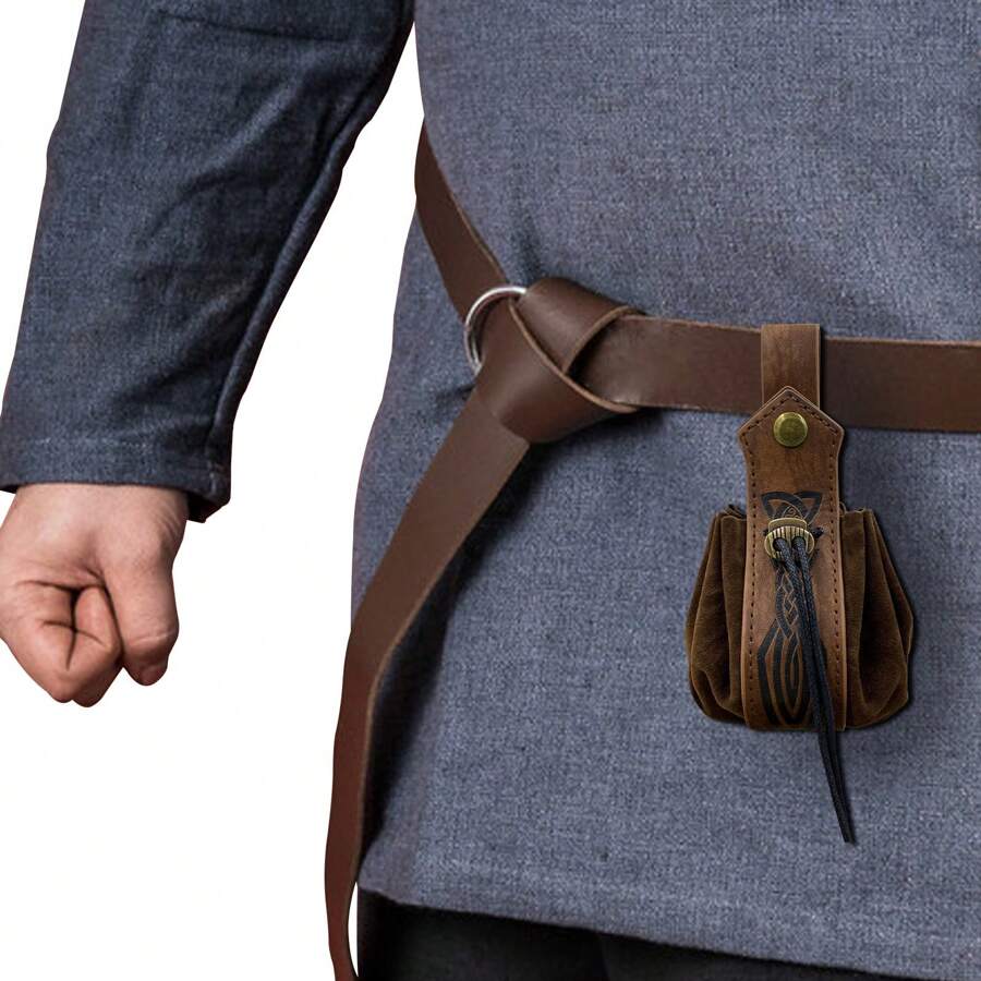 1pc/2pcs Medieval Gothic Retro Warrior Belt Set, Renaissance Leather Belt And Wallet Suit, Unisex Viking Cosplay LARP