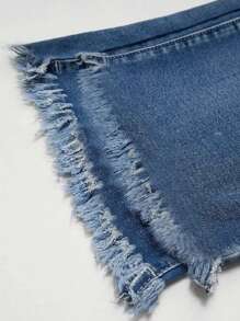 Light Blue Distressed Straight Leg Washed Casual Jeans For Women - Blue - View 10