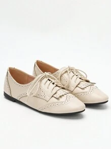 Women's New Hollow Decor Elegant Flat Shoes, Suitable For Autumn/Winter - Beige - View 3