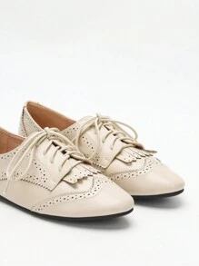 Women's New Hollow Decor Elegant Flat Shoes, Suitable For Autumn/Winter - Beige - View 2