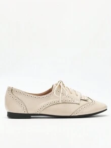 Women's New Hollow Decor Elegant Flat Shoes, Suitable For Autumn/Winter - Beige - View 5