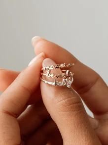 Anillos personalizados con nombre individual/de pareja, anillos minimalistas personalizados, anillos apilables exquisitos de acero inoxidable con nombre, anillos elegantes de plata, joyería personalizada con nombre, regalo para la madre, encanto de Año Nuevo - Multicolor - Ver 4