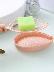 5 Pcs Leaf Design Soap Holder, Creative Bathroom Soap Tray With Drainage, Double Layer Hollowed Out Plastic Soap Box, Decorative And Practical Household Soap Container, Creative Leaf Model Soap Box Double Layer, Oval Home Bathroom Decor Summer Back To School