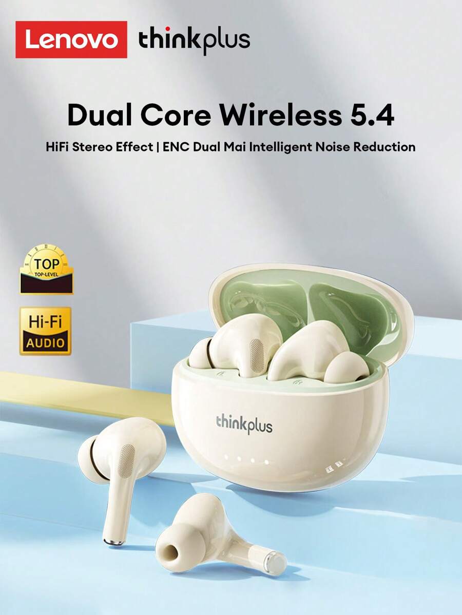 Auriculares Bluetooth Lenovo LP5PRO, sonido estéreo HIFI de media oreja, llamadas de voz HD con micrófono, música y juegos, baja latencia, larga duración de la batería, puntas de silicona, ajuste cómodo, cancelación de ruido ENC, compatible con teléfonos inteligentes y computadoras - Blanco - Ver 1