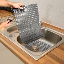 4 Pack Kitchen Sink Mat For Stainless Steel/Ceramic Sinks, PVC Protectors For Bottom Of Kitchen Sink, Adjustable, Fast Draining, Dots Design Mats, 40x30 Cm (Black Translucent) - Black - View 1
