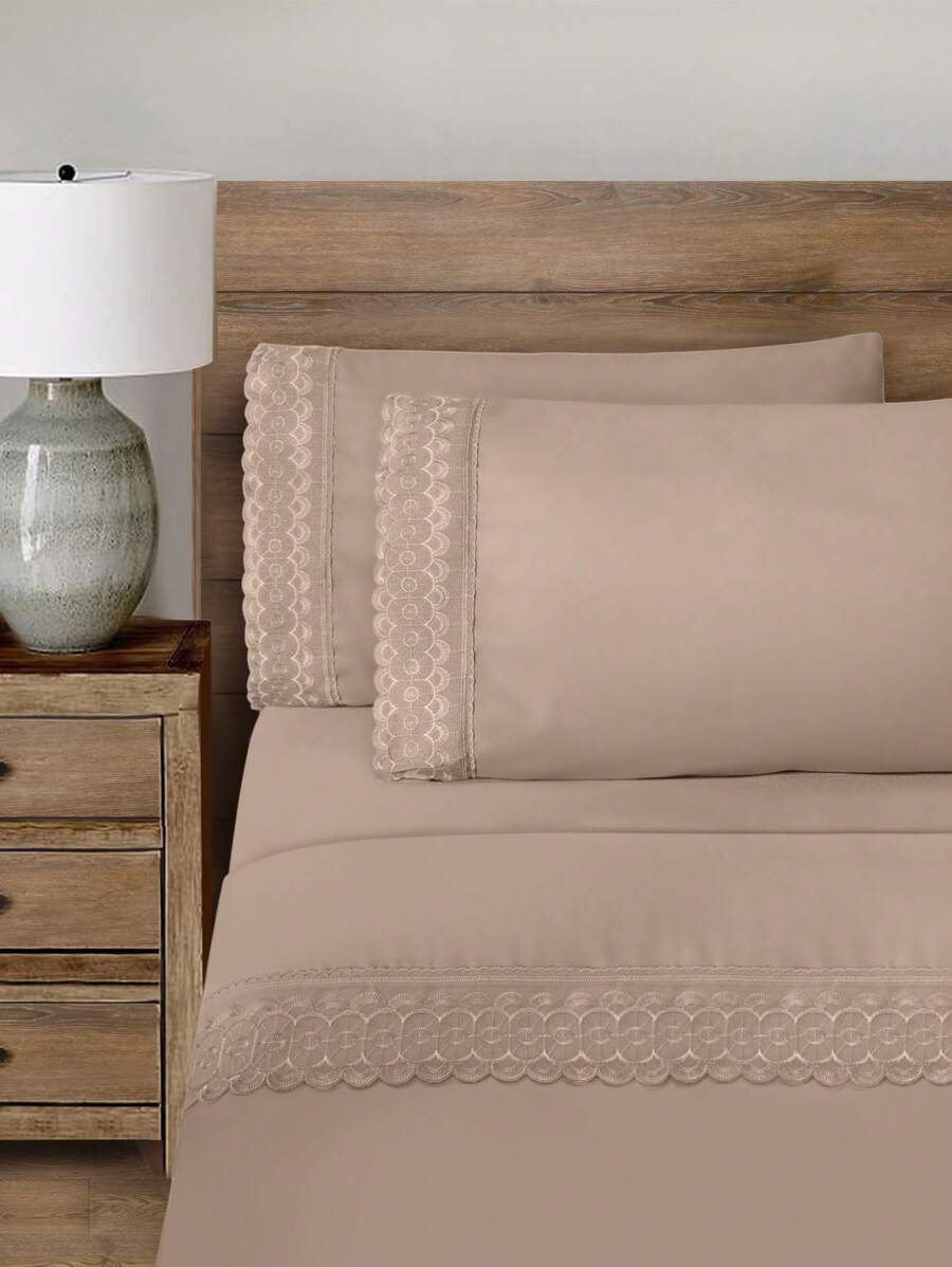 Home Elephant Sheet Set Single, Double, King Size Embroidered, Various Colors - Chocolate Brown - View 1