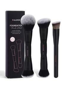 MAANGE 3pcs Professional Facial Makeup Set With Paper Box,Concealer Brush Double Head Powder Brush Contour Brush Foundation Brush Blush Brush,Makeup Tools With Soft Fiber For Easy Carrying,Brush For Travel,Gift For Women&Girls - 黑色 - 查看 12