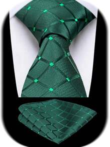 Conjunto de corbata y pañuelo de bolsillo de cuadros escoceses trenzado, clásico y formal, de alta calidad en jacquard, en colores negro, verde, azul y gris, para hombres