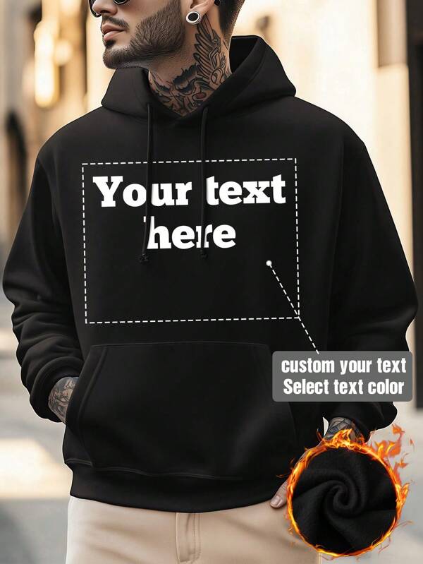 Personalisierter Fleecesweatshirt mit Wunschtext für Herren, fügen Sie Ihren eigenen Text/Namen/Gruß/Feiertag/Jahrestag hinzu, Geschenk zum Valentinstag, Vatertag, Jahrestag, Geburtstag, schwarze Fleece-Kapuze, Herbstmode, Geschenk für den besten Freund