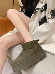 Herbst/Winter lässige vielseitige minimalistische Thermoausgekleidete Ankle Boots in Unifarbe - Grün - Übersicht 1