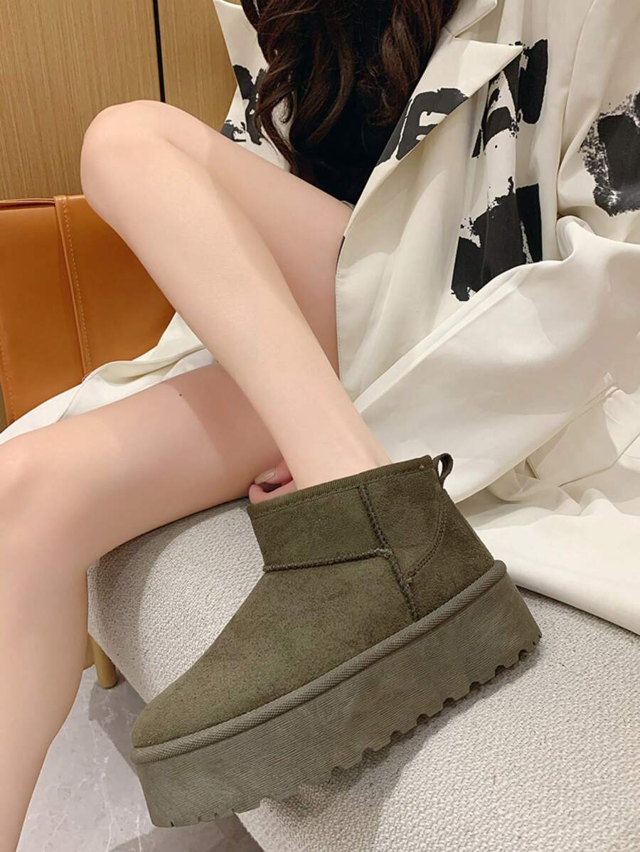 Herbst/Winter lässige vielseitige minimalistische Thermoausgekleidete Ankle Boots in Unifarbe - Grün - Übersicht 1