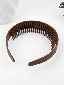 1 Pack Matte Solid Color 1 Inch Wide 30 Teeth Plastic Headband For Women, Suitable For Everyday Wear,Hairband,Hair Hoop,Hair Accessories Headbands ,Head Piece Head Accessories - Coffee - View 4