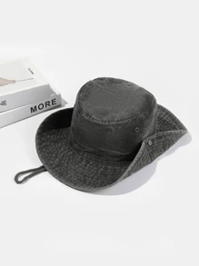 1pc New Women's Solid Color Patchwork Wide Brim Sun Hat, Suitable For Fishing, Hiking, Outdoor Activities And Daily Wear - Black - View 3