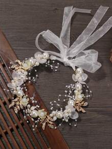 1件优雅合金三叶珍珠发箍，适合新娘、伴娘、女孩佩戴 - 彩色 - 查看 5