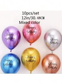 10 piezas de globos metálicos de 12 pulgadas con el mensaje "Feliz Cumpleaños", de material de látex, inflables con helio, decoración para fiesta - Multicolor - Ver 12