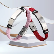 2 piezas Pulseras trenzadas personalizadas con nombres de pareja para hombres y mujeres, set de pulseras personalizadas grabadas para parejas, regalos de joyería para aniversarios, San Valentín, mejores amigos, fechas, números, iniciales, coordenadas, símbolos, hebreo
