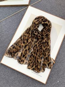 1 Pc Women Soft, Lightweight Balinese Sling Scarf With Leopard Print, Suitable For Daily Wear And Outerwear - Brown - View 3