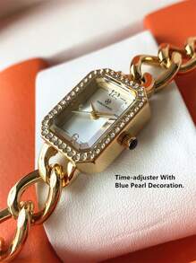 Pablo Raez 1pc Elegant Ladies Watch 18K Gold Watch Vintage Diamond Wristwatch For Women IPG Plated Rectangle Luxury Golden Glamorous Bracelet Clock SUS304 Stainless Steel Lady Fashion Waterproof Dress Watch Casual Clock Nice Gifts For Friend Or Family Fit For Daily Life/Work/Party Decorations