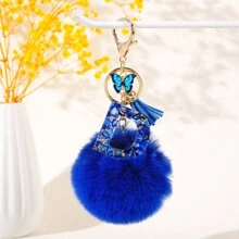 1PC Resin Alphabet Keychain With Hairball Butterfly And Tassel Charm, Women's Day Gift - Letter Initial Keyring With Lobster Clasp For Handbags, Backpacks, Car Keys Decoration