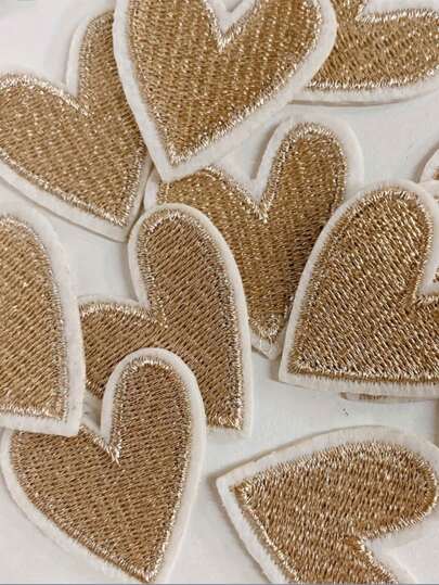 6pcs Gold Heart Shape Embroidery Patches, Valentine's Day & New Year's Iron-On/Sew-On Appliques Suitable For DIY Clothing And Fabric Crafts
