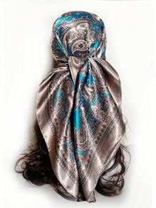 1 chiếc khăn vuông in họa tiết cổ điển dành cho nữ, khăn quàng cổ, khăn trùm đầu, phụ kiện tóc, khăn bandana, màu xanh - Màu xanh hải quân - Xem 6