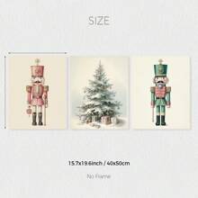Set Of 3 Nutcrackers Pastel Christmas Gallery Wall Art Prints, Vintage Xmas Canvas Posters, Muted Neutral Wall Decor, Holiday Winter Decor, Ideal Gift For Living Room, Bedroom, Kitchen, Office, Cafe, Bar, Hallway, Home And Room Decoration, Unframed Home Decor Christmas Decorations
